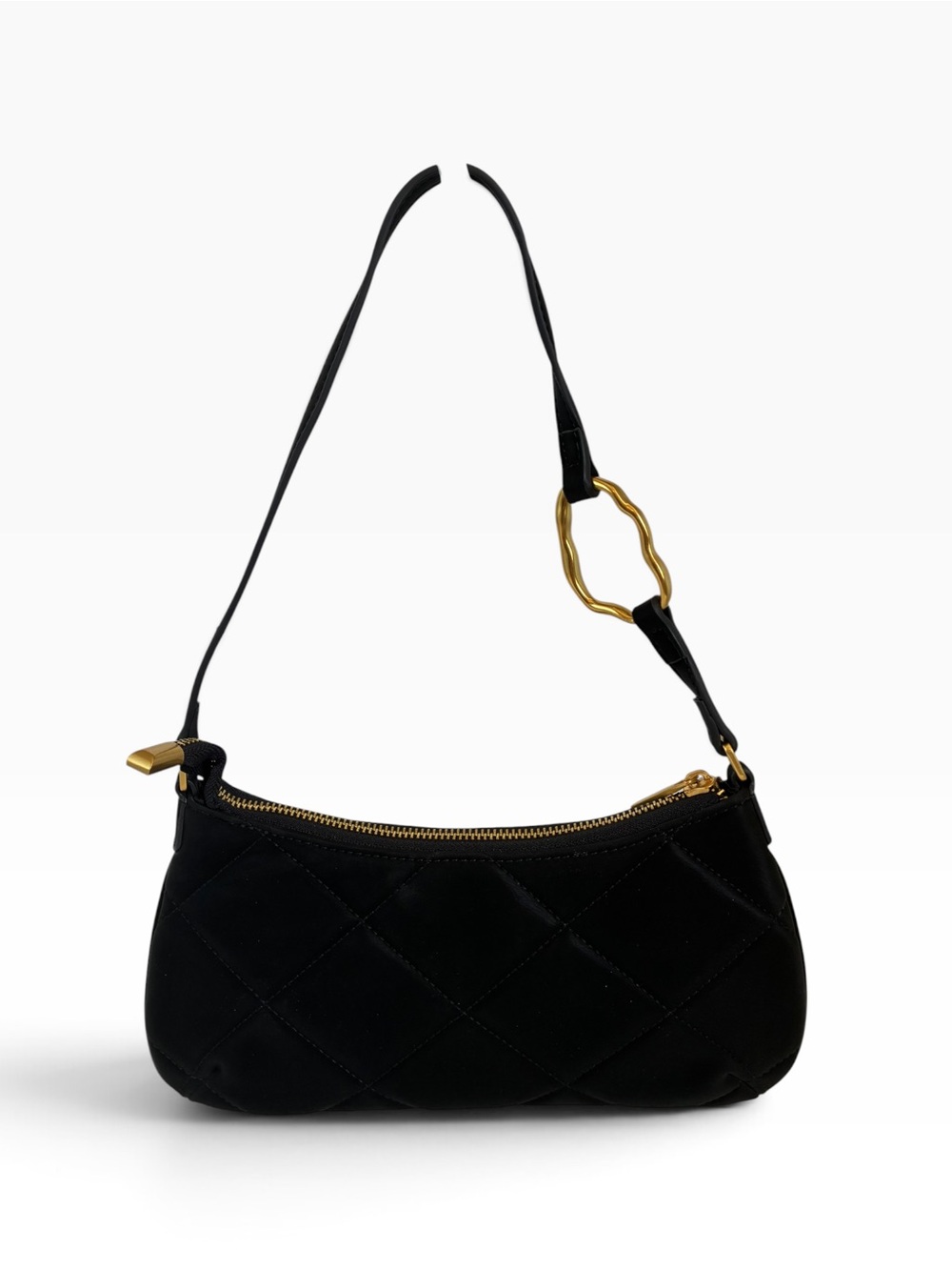 Urban Revivo Black Quilted Shoulder Bag Gold Hardware Y2K Baguette Purse